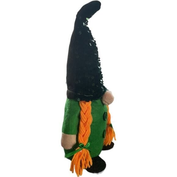 Green & Black Sequin Witch Gnome Weighted Orange Braids & Buttons Halloween Deco - Picture 4 of 5